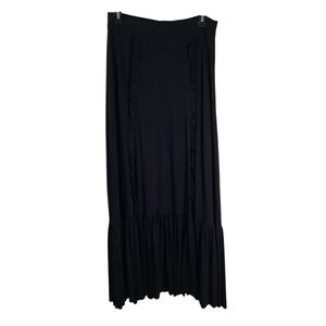 Peruvian Connection Elegant Black Full Length Skirt Ruffled